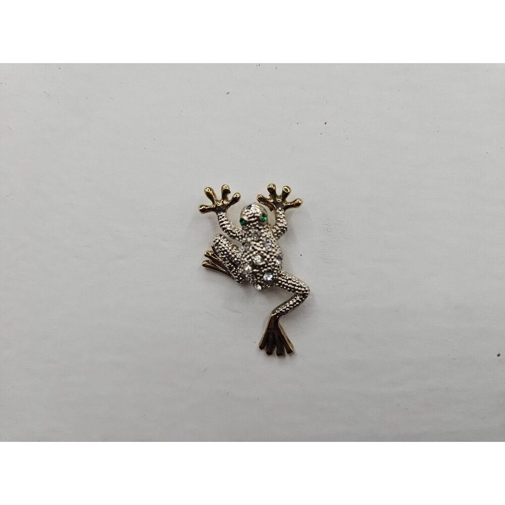 Vintage Gold Tone Multicolor Rhinestones Frog Lapel Pin Brooch